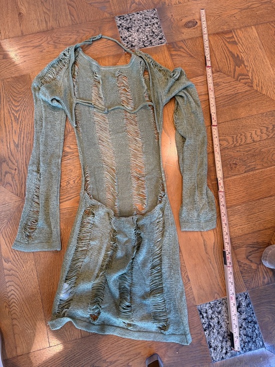 Jaded London Dresses & Skirts - Jaded London Olive Green Distressed Knit Mini Dress